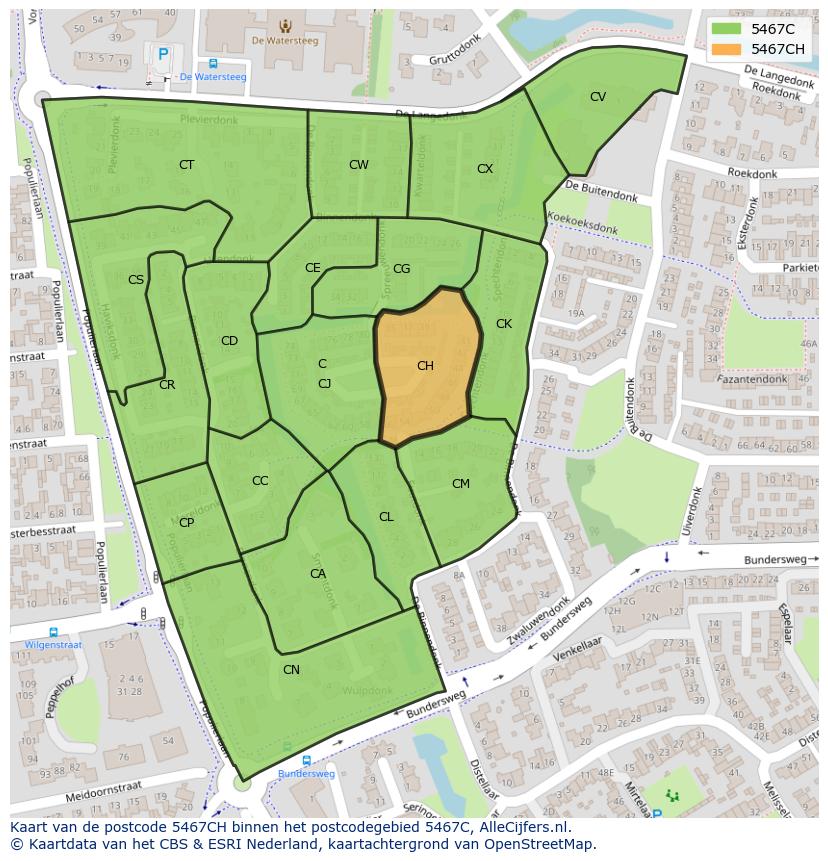 Afbeelding van het postcodegebied 5467 CH op de kaart.