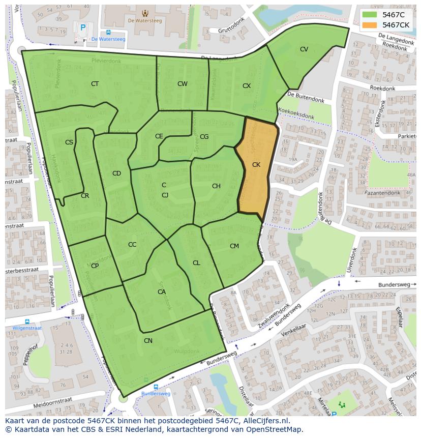 Afbeelding van het postcodegebied 5467 CK op de kaart.