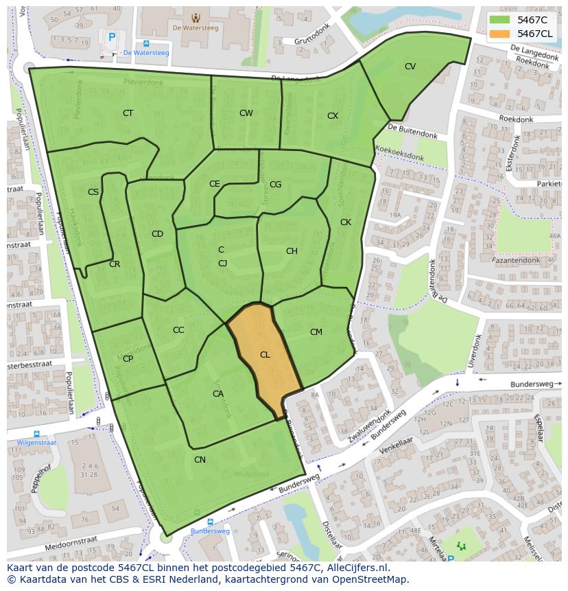 Afbeelding van het postcodegebied 5467 CL op de kaart.