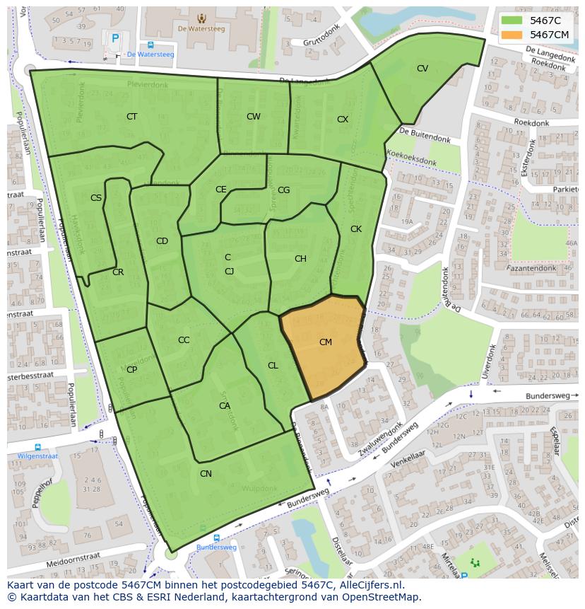Afbeelding van het postcodegebied 5467 CM op de kaart.