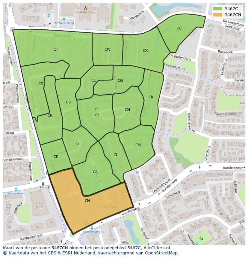 Afbeelding van het postcodegebied 5467 CN op de kaart.