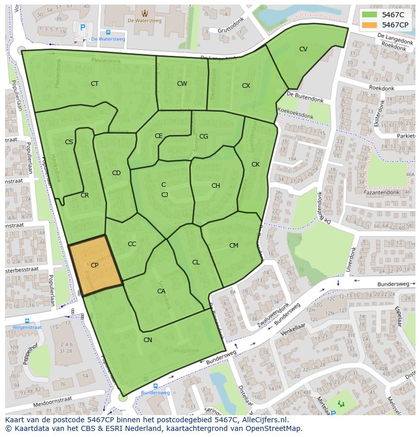 Afbeelding van het postcodegebied 5467 CP op de kaart.