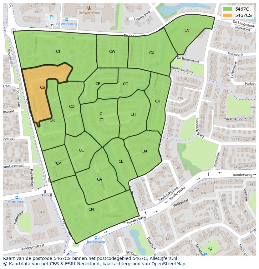 Afbeelding van het postcodegebied 5467 CS op de kaart.