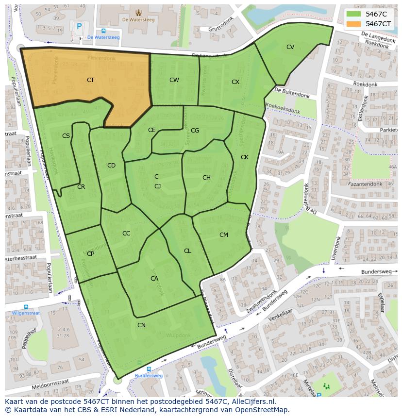 Afbeelding van het postcodegebied 5467 CT op de kaart.