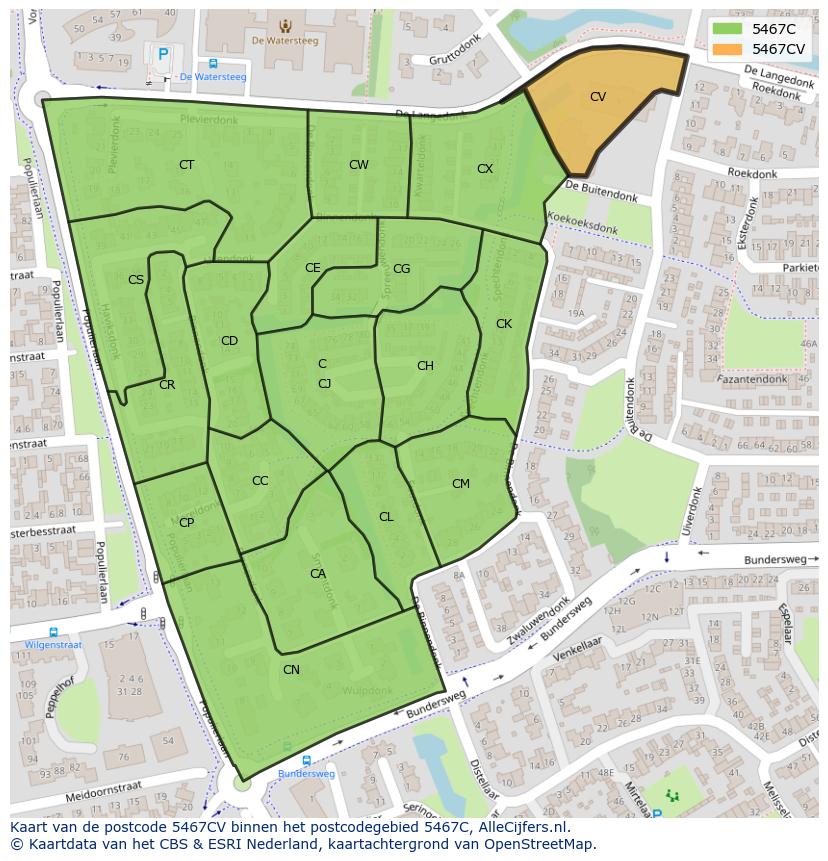 Afbeelding van het postcodegebied 5467 CV op de kaart.