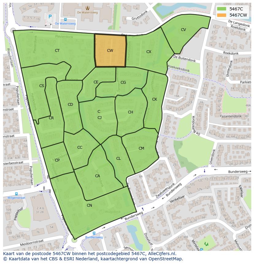 Afbeelding van het postcodegebied 5467 CW op de kaart.