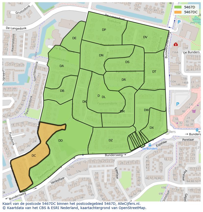 Afbeelding van het postcodegebied 5467 DC op de kaart.