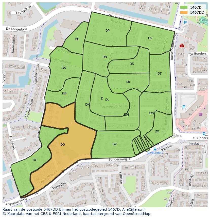 Afbeelding van het postcodegebied 5467 DD op de kaart.