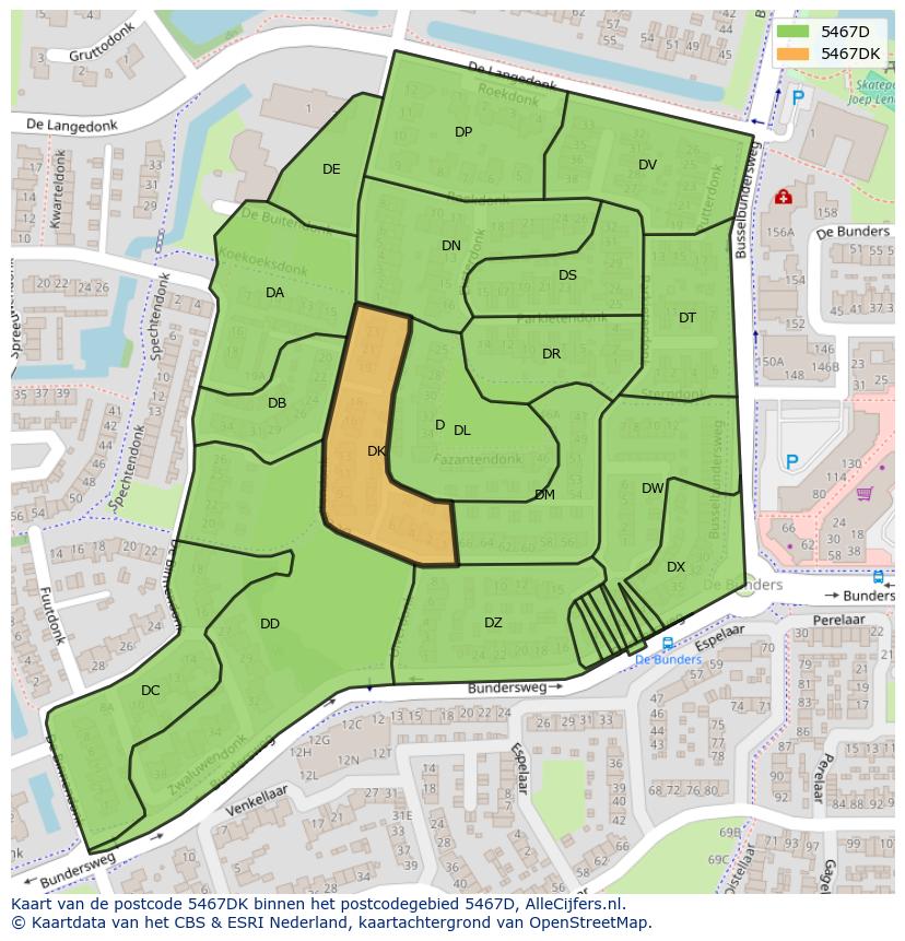 Afbeelding van het postcodegebied 5467 DK op de kaart.