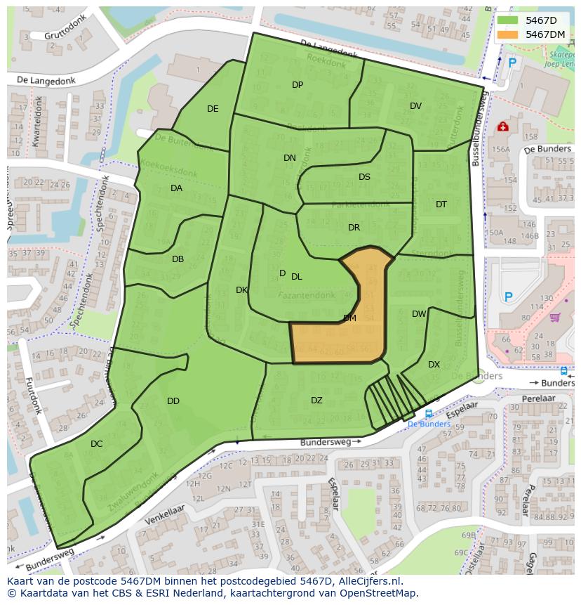 Afbeelding van het postcodegebied 5467 DM op de kaart.