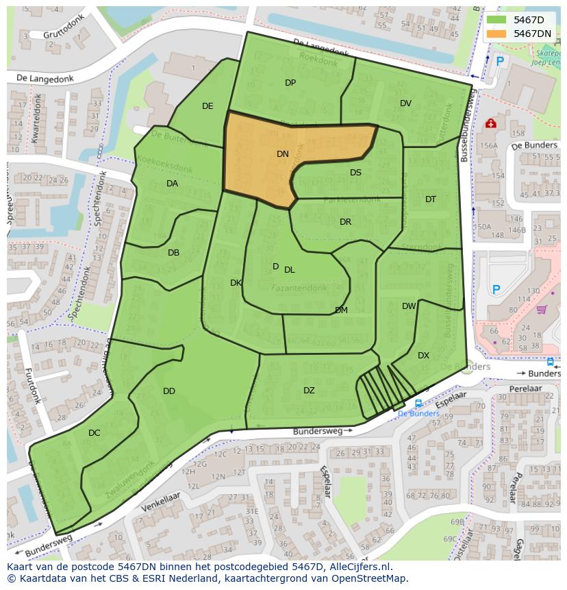 Afbeelding van het postcodegebied 5467 DN op de kaart.