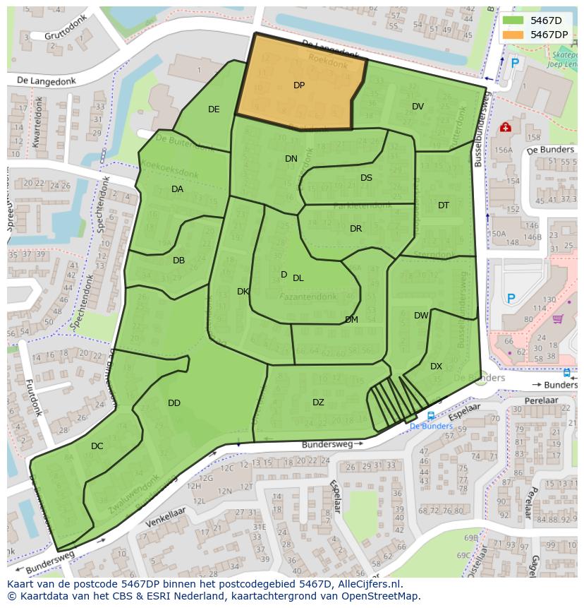 Afbeelding van het postcodegebied 5467 DP op de kaart.