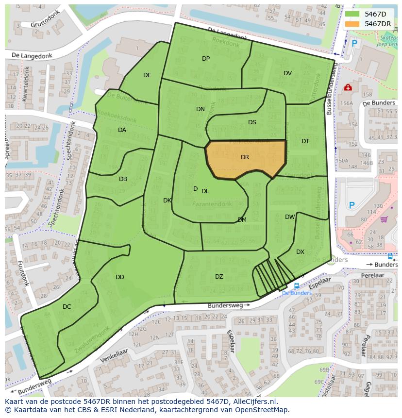 Afbeelding van het postcodegebied 5467 DR op de kaart.