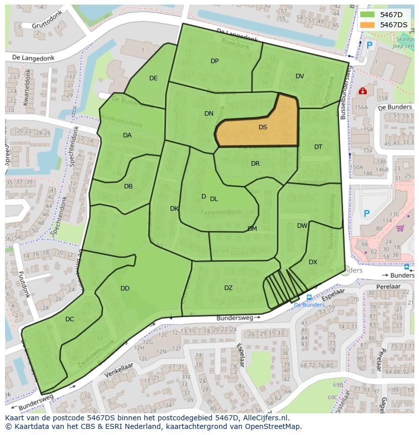 Afbeelding van het postcodegebied 5467 DS op de kaart.