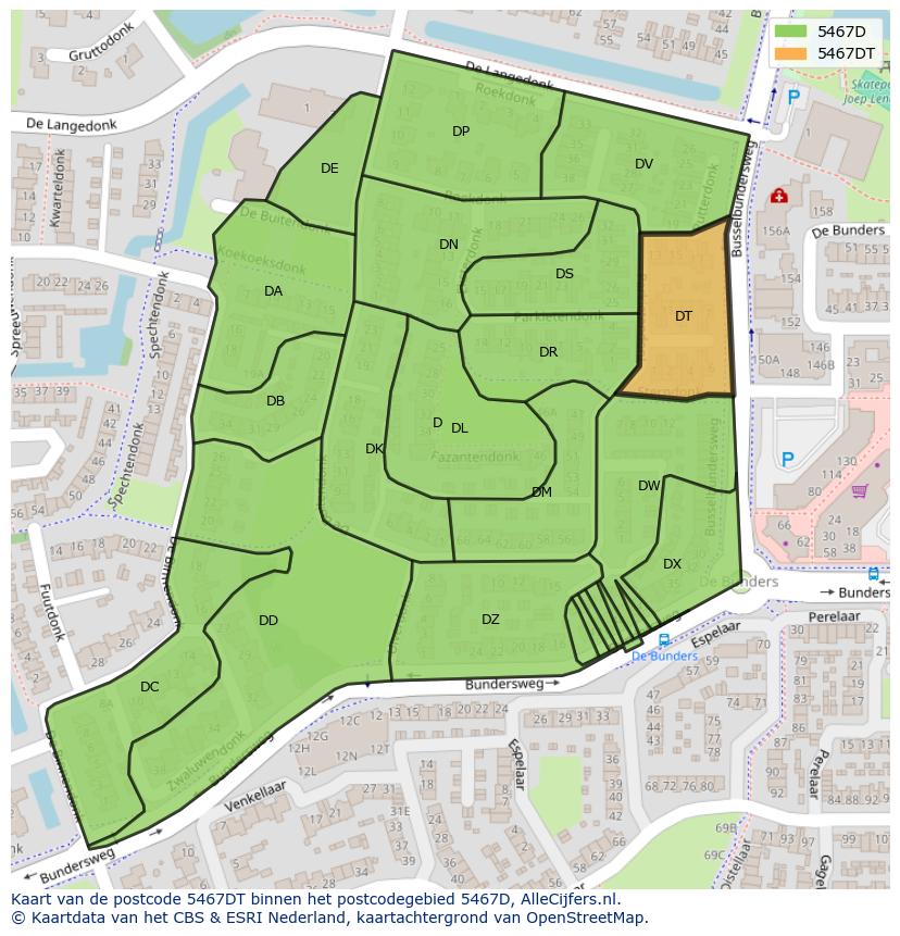 Afbeelding van het postcodegebied 5467 DT op de kaart.