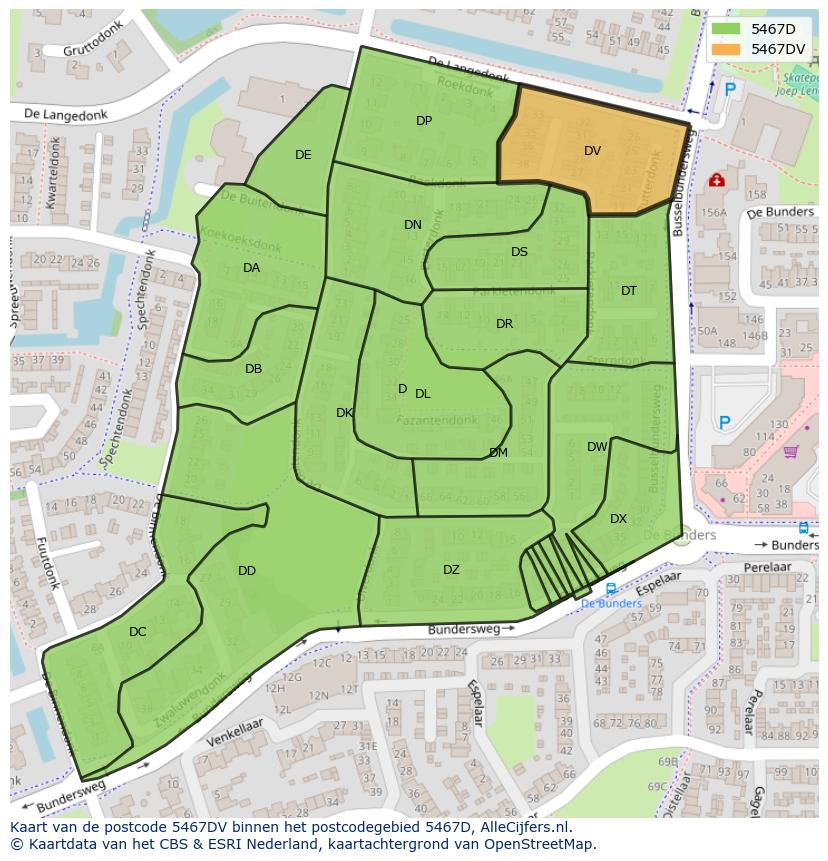 Afbeelding van het postcodegebied 5467 DV op de kaart.