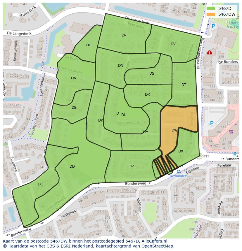 Afbeelding van het postcodegebied 5467 DW op de kaart.