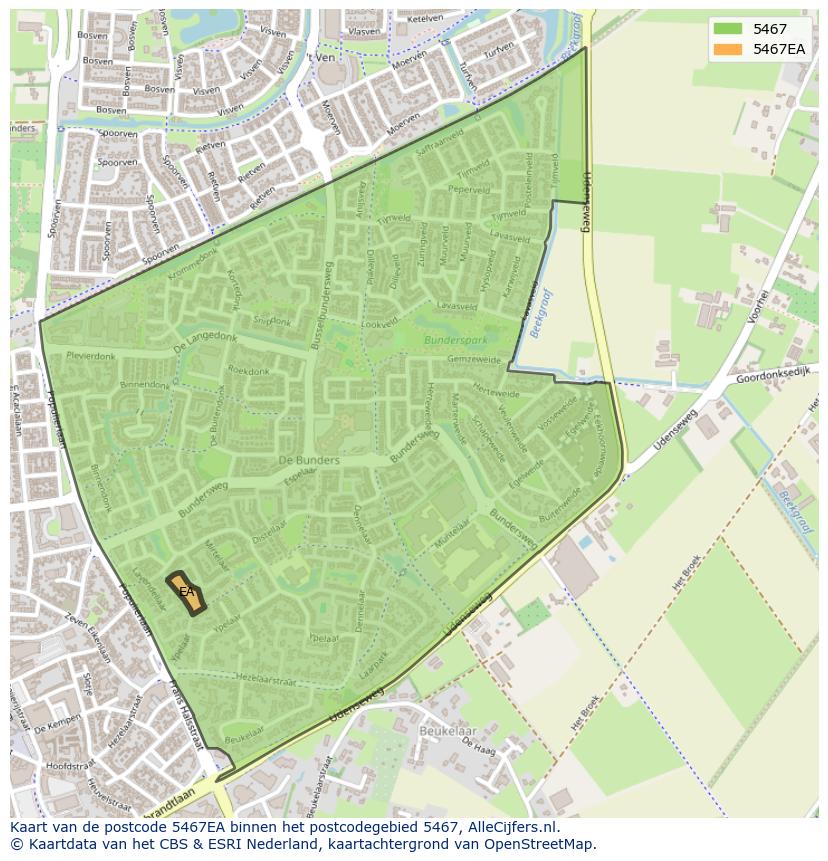 Afbeelding van het postcodegebied 5467 EA op de kaart.