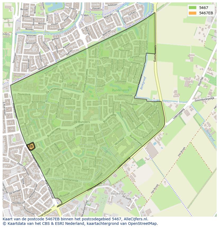 Afbeelding van het postcodegebied 5467 EB op de kaart.