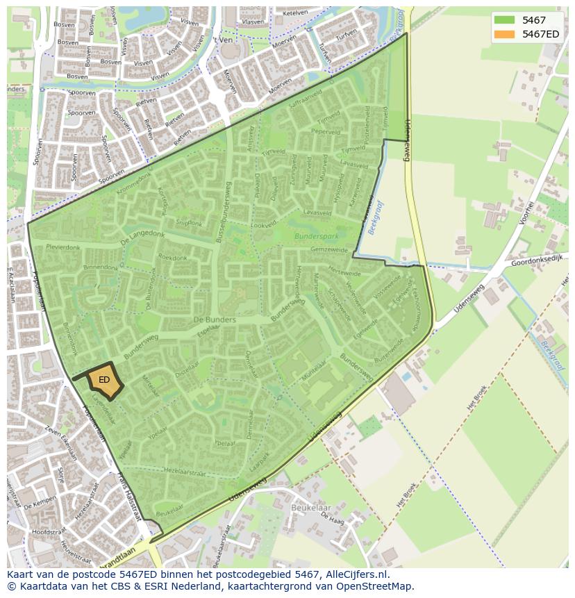 Afbeelding van het postcodegebied 5467 ED op de kaart.