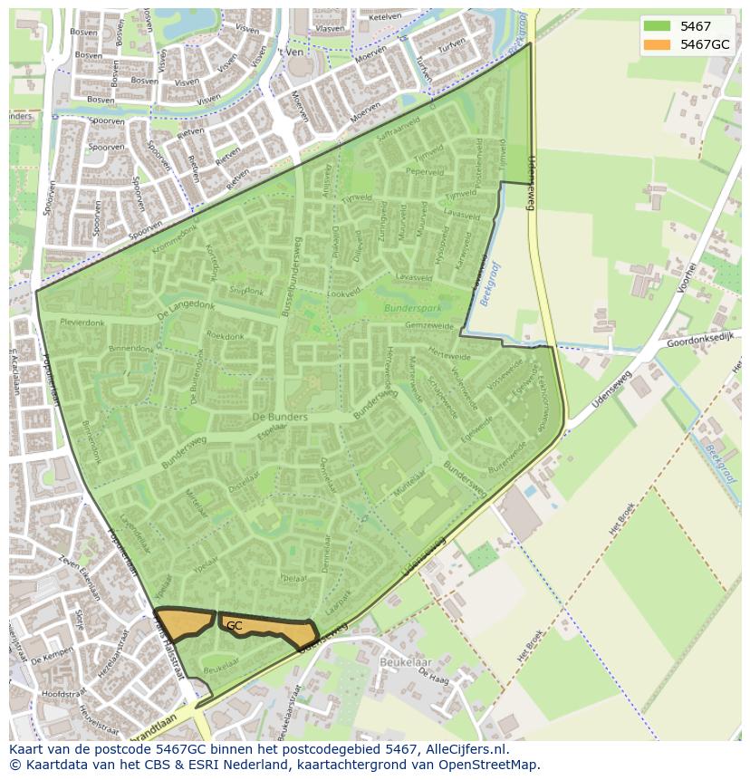 Afbeelding van het postcodegebied 5467 GC op de kaart.
