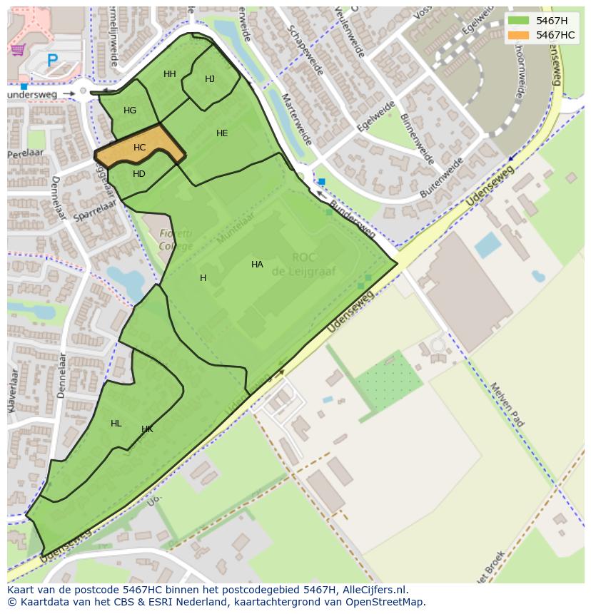 Afbeelding van het postcodegebied 5467 HC op de kaart.
