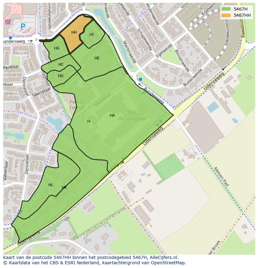 Afbeelding van het postcodegebied 5467 HH op de kaart.