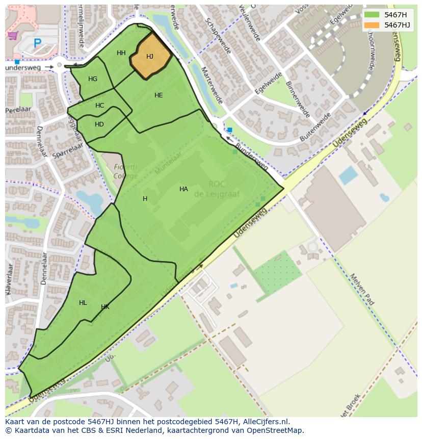Afbeelding van het postcodegebied 5467 HJ op de kaart.