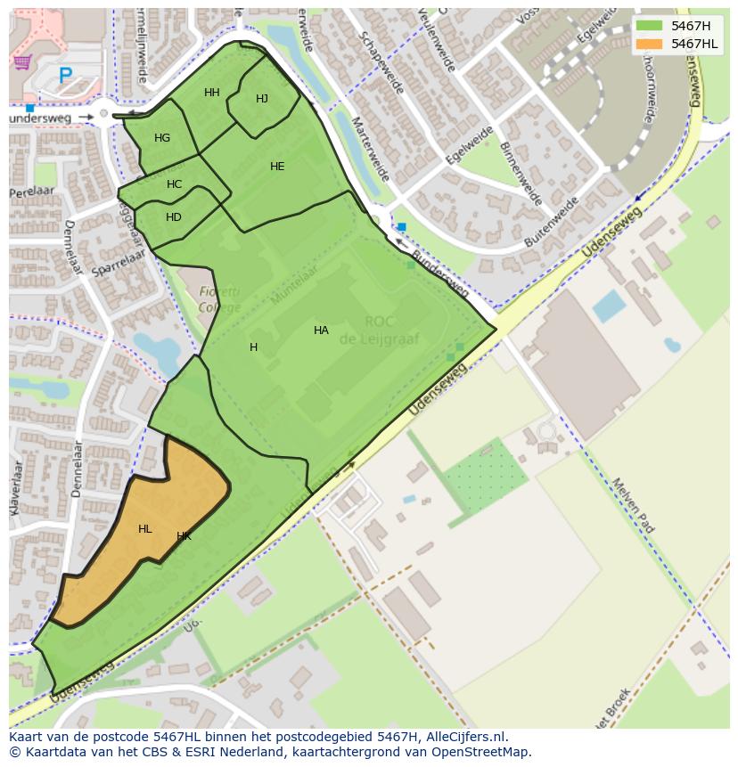 Afbeelding van het postcodegebied 5467 HL op de kaart.