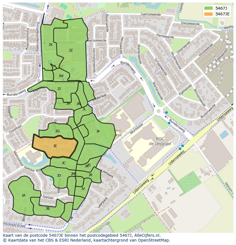 Afbeelding van het postcodegebied 5467 JE op de kaart.