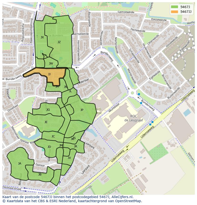Afbeelding van het postcodegebied 5467 JJ op de kaart.