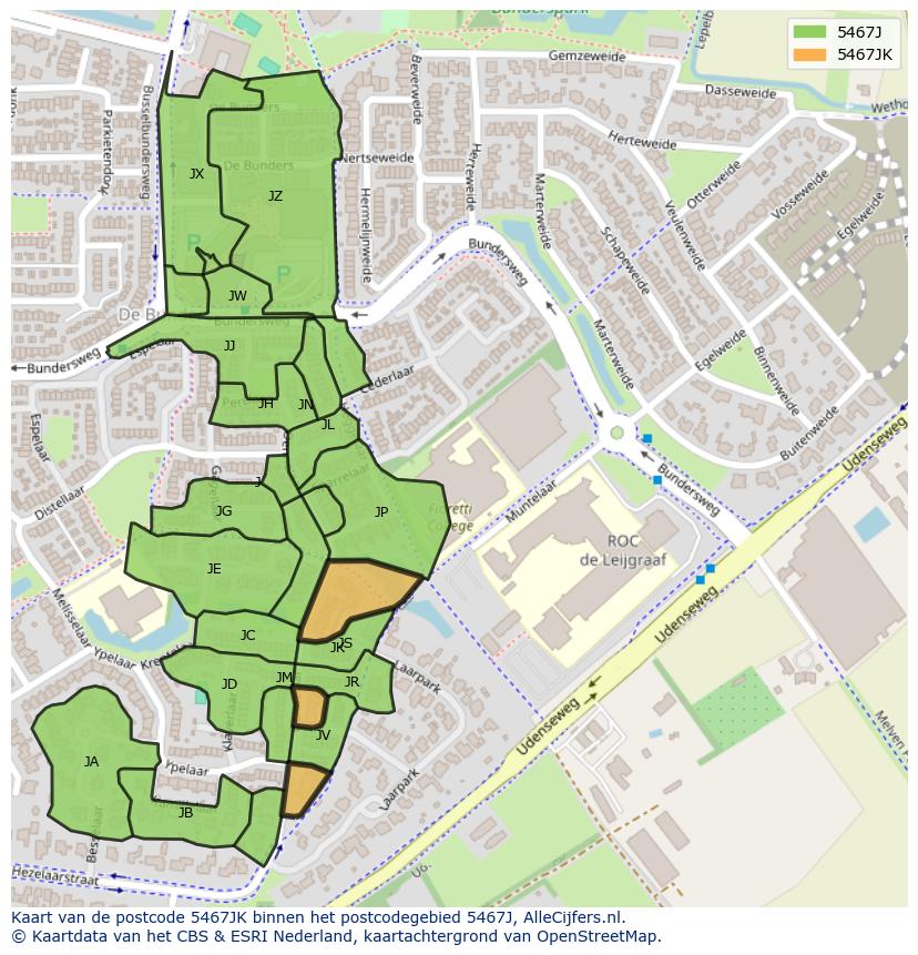 Afbeelding van het postcodegebied 5467 JK op de kaart.