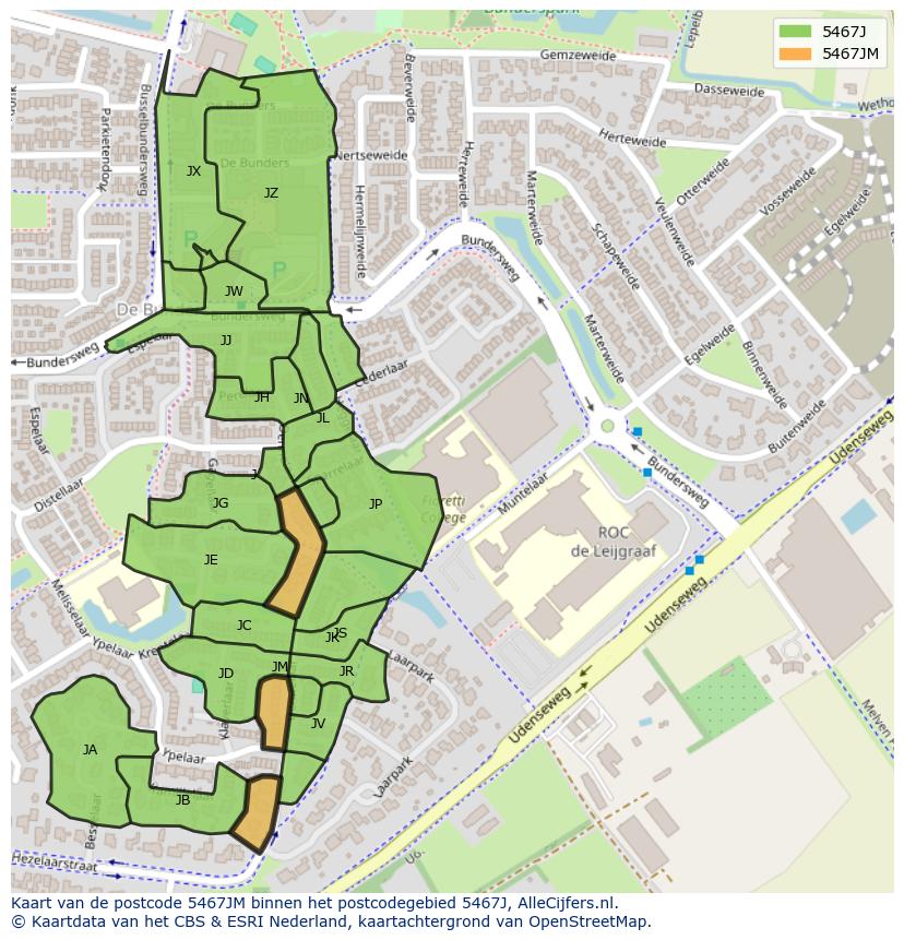 Afbeelding van het postcodegebied 5467 JM op de kaart.