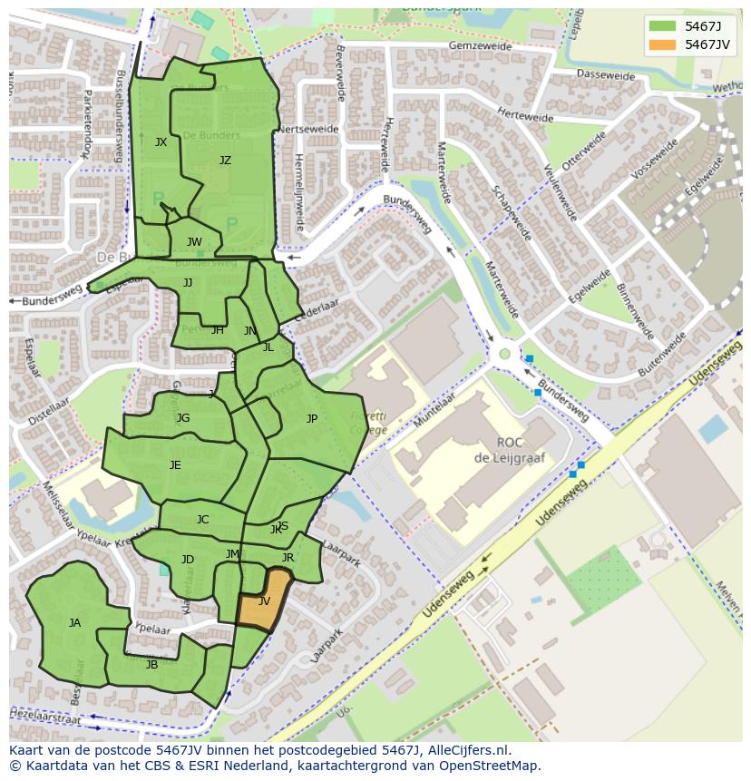 Afbeelding van het postcodegebied 5467 JV op de kaart.