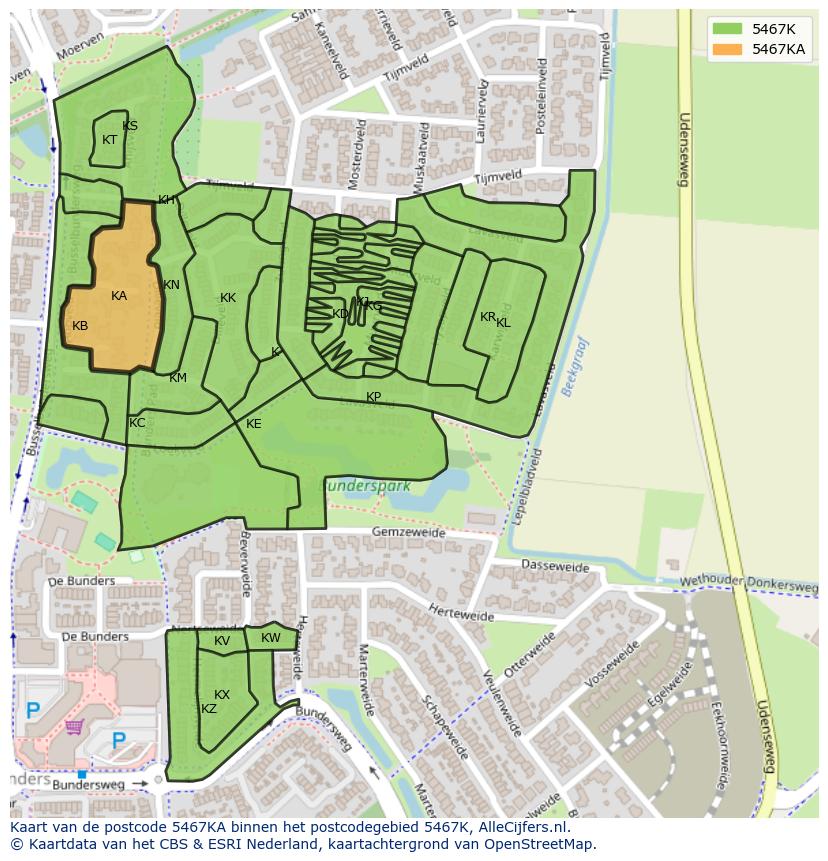 Afbeelding van het postcodegebied 5467 KA op de kaart.