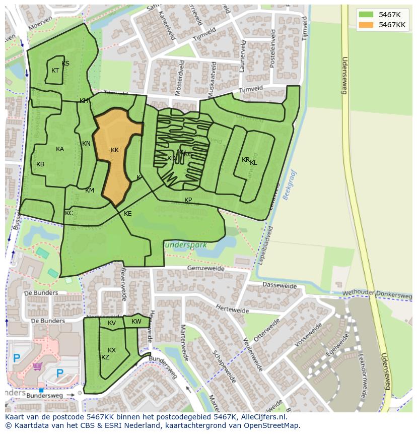 Afbeelding van het postcodegebied 5467 KK op de kaart.