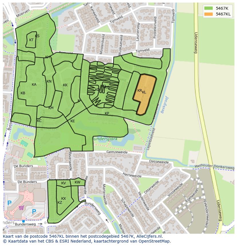 Afbeelding van het postcodegebied 5467 KL op de kaart.