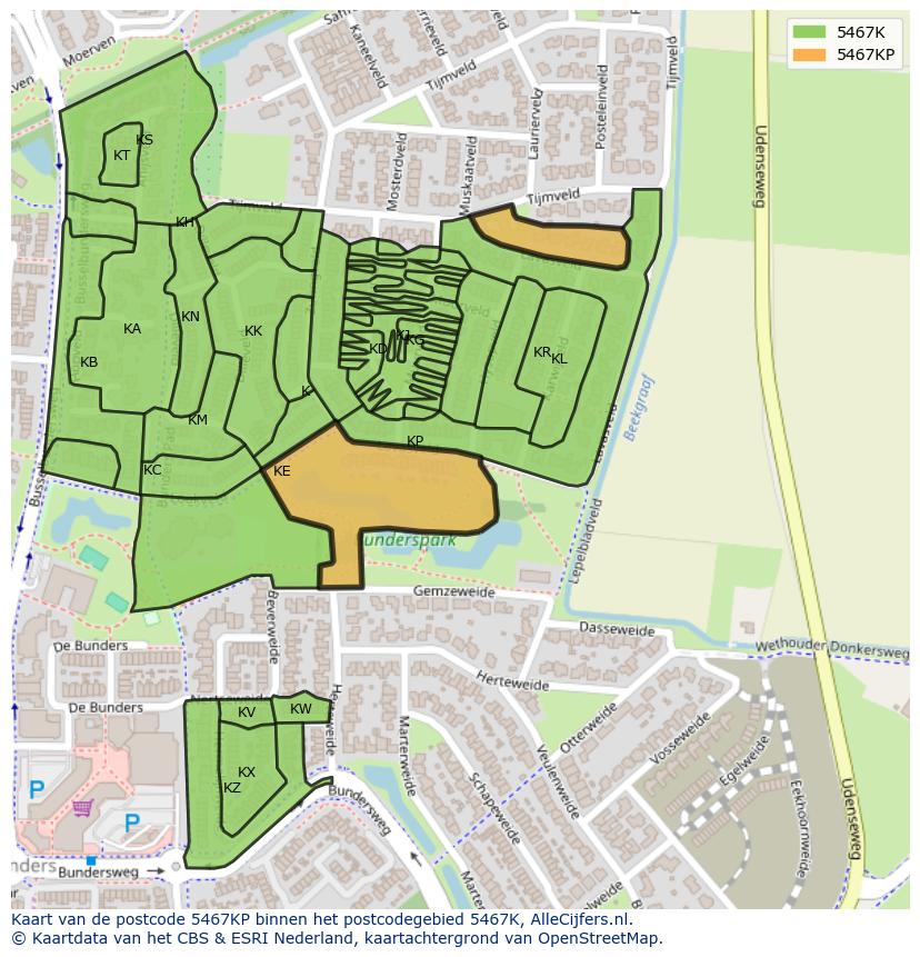 Afbeelding van het postcodegebied 5467 KP op de kaart.