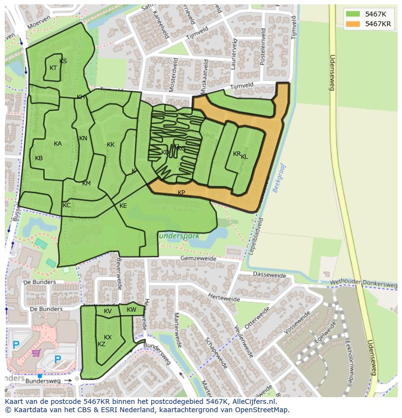 Afbeelding van het postcodegebied 5467 KR op de kaart.