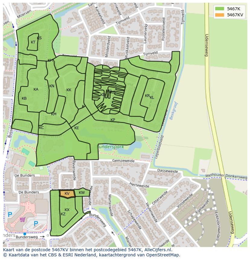 Afbeelding van het postcodegebied 5467 KV op de kaart.