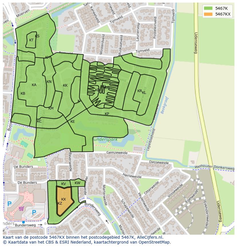 Afbeelding van het postcodegebied 5467 KX op de kaart.