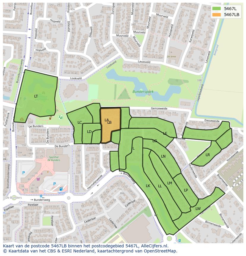 Afbeelding van het postcodegebied 5467 LB op de kaart.