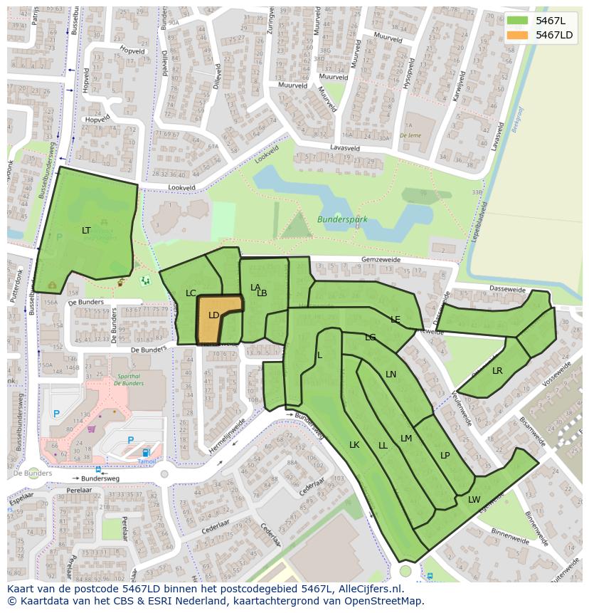 Afbeelding van het postcodegebied 5467 LD op de kaart.