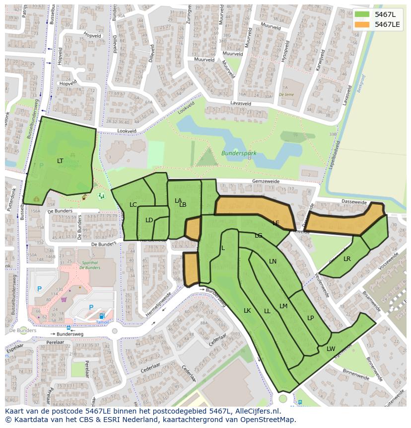 Afbeelding van het postcodegebied 5467 LE op de kaart.
