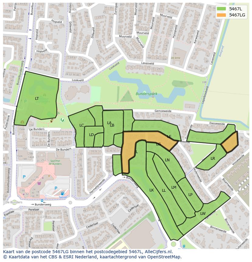 Afbeelding van het postcodegebied 5467 LG op de kaart.