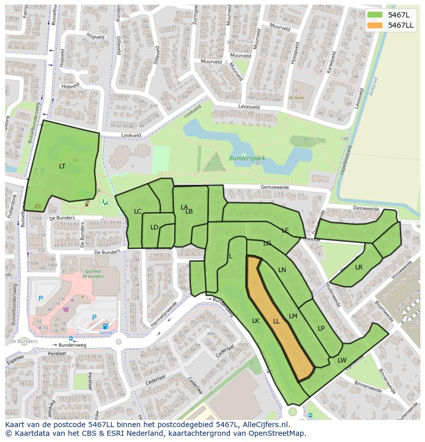 Afbeelding van het postcodegebied 5467 LL op de kaart.