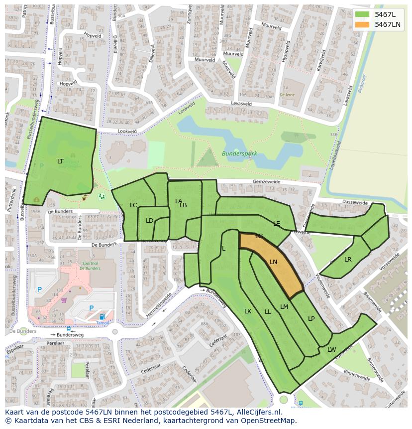 Afbeelding van het postcodegebied 5467 LN op de kaart.