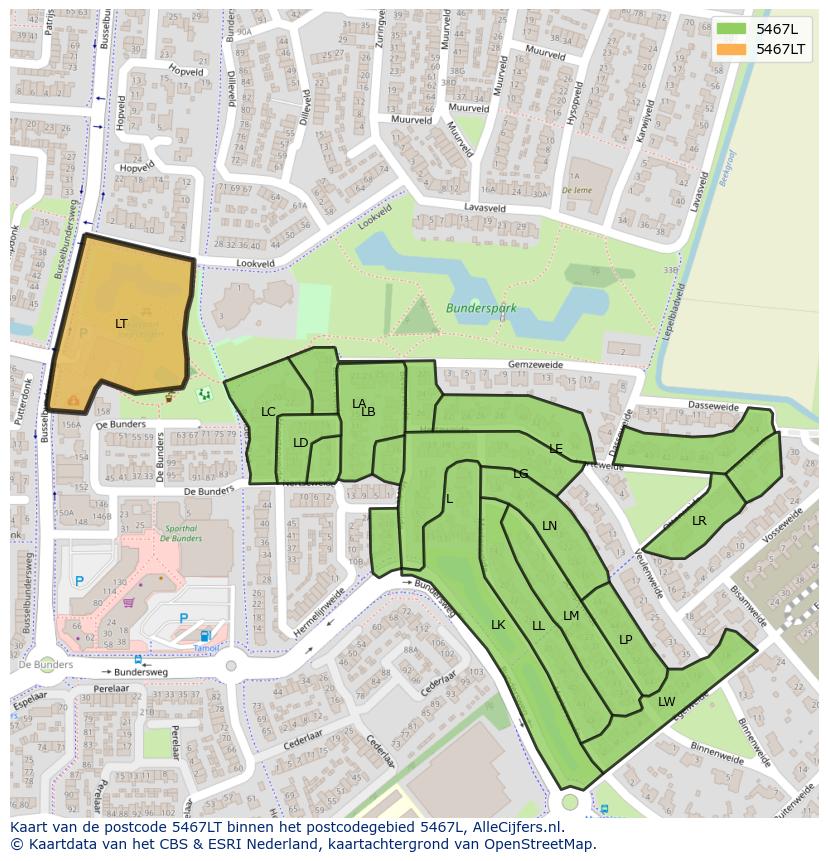 Afbeelding van het postcodegebied 5467 LT op de kaart.