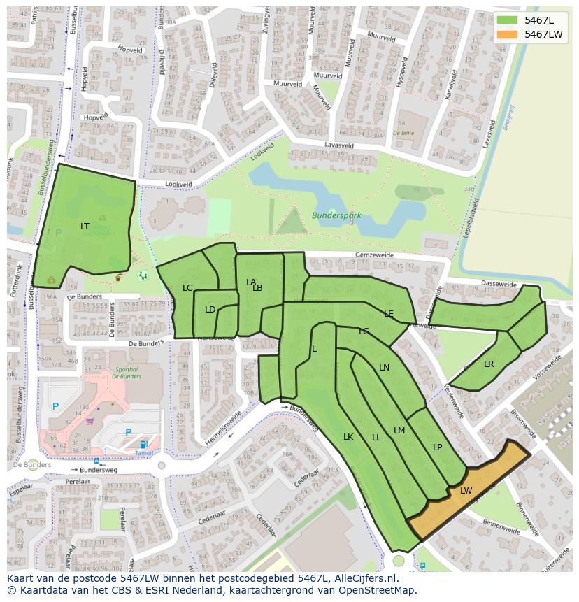 Afbeelding van het postcodegebied 5467 LW op de kaart.
