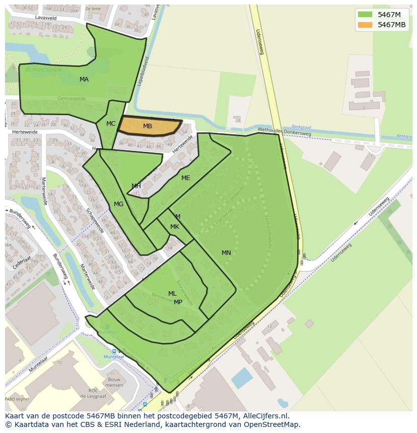 Afbeelding van het postcodegebied 5467 MB op de kaart.